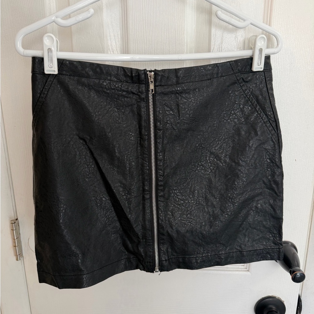 Black Faux Leather Zip-Front Mini Skirt